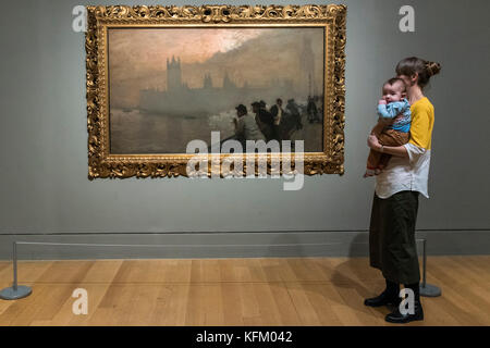 London, UK. 30th Oct, 2017. Westminster 1878 by Giouseppe de Nittis - The EY Exhibition: Impressionists in London, French Artists in Exile (1870-1904) at Tate Britain. It brings together over 100 works by Impressionist artists in the first large-scale exhibition to chart the stories of French artists who sought refuge in Britain during the Franco-Prussian War. The exhibition runs from 2 November 2017 - 29 April 2018. London, UK 30 Oct 2017. Credit: Guy Bell/Alamy Live News