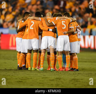 Houston, Texas, USA. 30th Oct, 2017. The Dynamo starters get together before the Major League Soccer Cup playoff match between The Portland Timbers and The Houston Dynamo at BBVA Compass Stadium in Houston, TX. Chris Brown/CSM/Alamy Live News Stock Photo