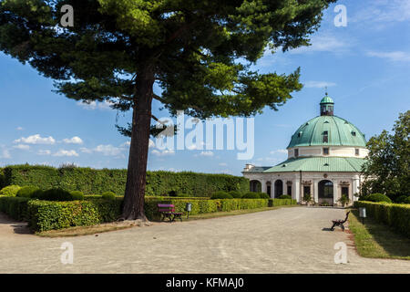 Kromeriz garden Baroque Rotunda in Pleasure Garden UNESCO Czech Republic Conifer tree Pinus strobus Stock Photo