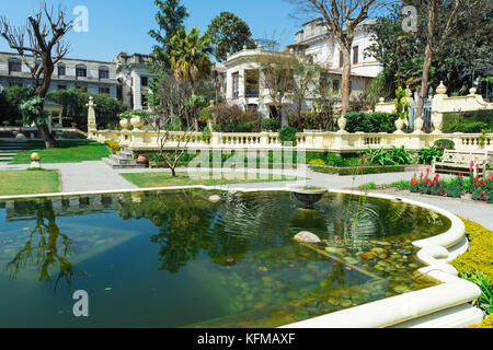 Garden of Dreams, Gallery building and pond, Kaiser Mahal Palace, Thamel district, Kathmandu, Nepal Stock Photo