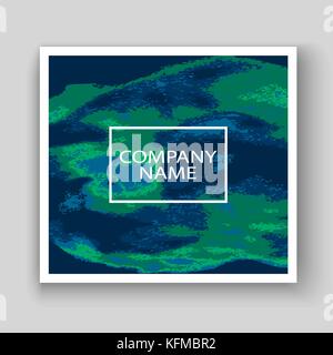 Neon marble texture explosion paint splatter artistic cover frame design. Decorative green splash spray blue background. Trendy template vector Cover  Stock Vector