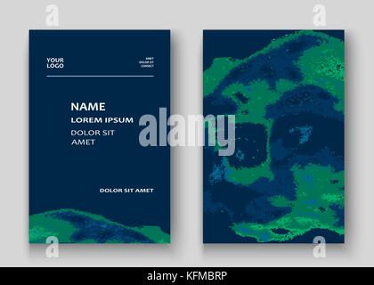 Neon marble texture explosion paint splatter artistic cover frame design. Decorative green splash spray blue background. Trendy template vector Cover  Stock Vector