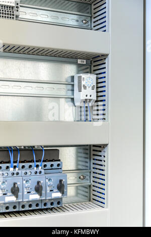 Electric control panel enclosure for power and distribution electricity. Uninterrupted, electrical voltage. Stock Photo