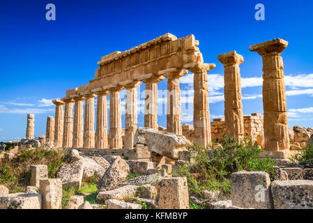 Selinunte, Italy, Sicily. Ancient Greek city on the south-western coast of Sicily in Italy. Acropolis of Selinus. Stock Photo