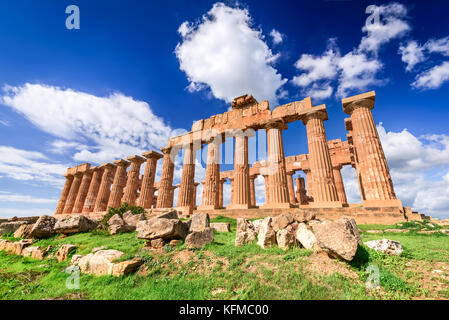 Selinunte was an ancient Greek city on the south-western coast of Sicily in Italy. Temple of Hera ruins of Doric style architecture. Stock Photo