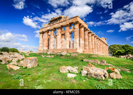 Selinunte was an ancient Greek city on the south-western coast of Sicily in Italy. Temple of Hera ruins of Doric style architecture. Stock Photo