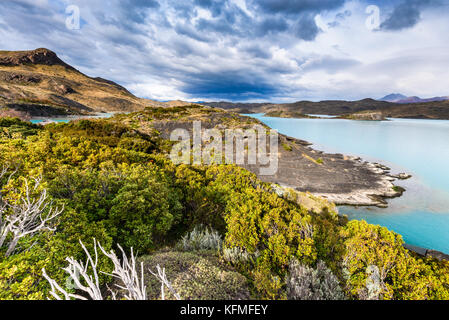 Torres del Paine, Chile. Autumn austral landscape in Patagonia with Lago Pehoe in South America. Stock Photo