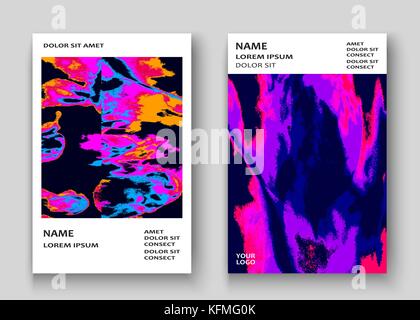 Neon marble texture explosion paint splatter artistic cover frame design. Decorative pink splash spray blue background. Trendy template vector Cover R Stock Vector