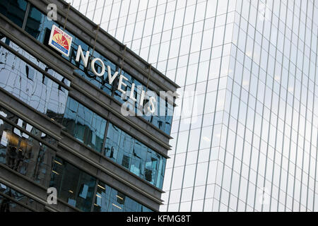 A logo sign outside of the headquarters of Novelis Inc., in Atlanta, Georgia on October 7, 2017. Stock Photo