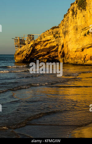 Traditional fishing towers. Peschici and the Gargano National Park. Italy. Stock Photo