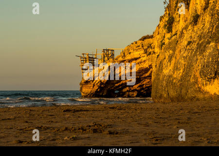 Traditional fishing towers. Peschici and the Gargano National Park. Italy. Stock Photo