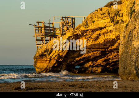 Traditional fishing towers. Peschici and the Gargano National Park. Italy. Stock Photo