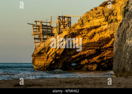 Traditional fishing towers. Peschici and the Gargano National Park. Italy. Stock Photo