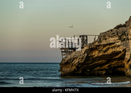 Traditional fishing towers. Peschici and the Gargano National Park. Italy. Stock Photo