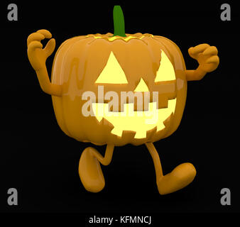 Halloween pumpkin with arms and legs on dark background, 3d illustration Stock Photo