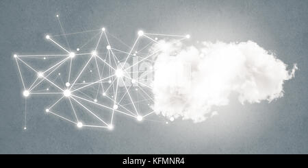 Lines and dots as networking idea drawn on blue background Stock Photo