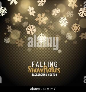 Gold christmas winter snowflakes background. Vector illustration. Stock Vector