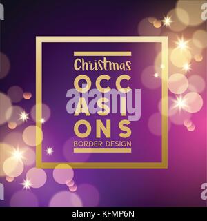 Christmas festive background border design with gold stars and glitter effects. Vector illustration Stock Vector