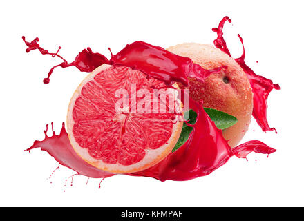 grapefruits with juice splash isolated on a white background. Stock Photo
