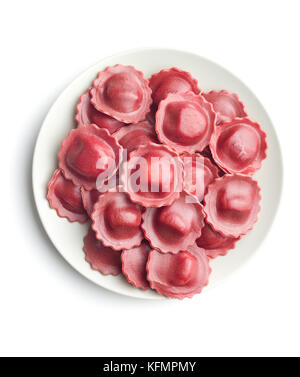 Tasty beetroot ravioli isolated on white background. Stock Photo