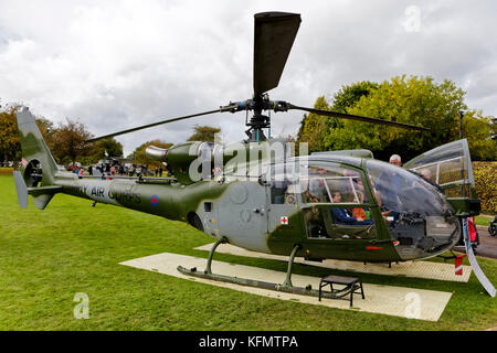 A British Army Air Corps Westland Gazelle AH.1 Helicopter on display at the Longleat Military Spectacular 2017 Stock Photo