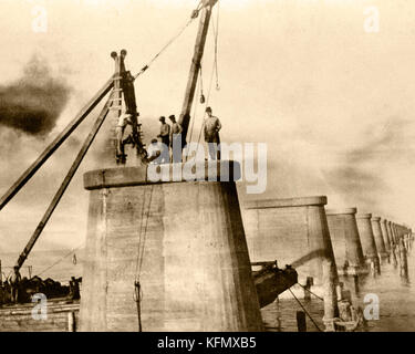 Construction of the Overseas Railroad in the Florida Keys. Stock Photo