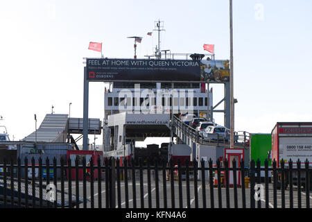 Red Funnel Isle of Wight ferry to Cowes docked at Southampton Town quay terminal. Stock Photo