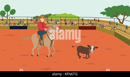 Cowboy on Horse. Rodeo background Stock Vector