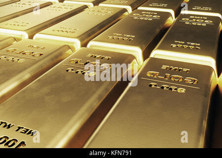 Shiny Gold Bars, weight of Gold Bars 1000 grams Concept of wealth and reserve. Concept of success in business and finance. 3d illustration