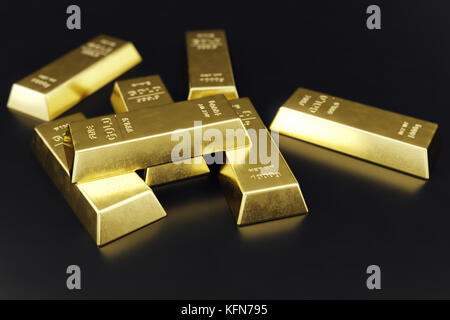 Stack close-up Gold Bars, weight of Gold Bars 1000 grams Concept of wealth and reserve. Concept of success in business and finance. 3d rendering Stock Photo
