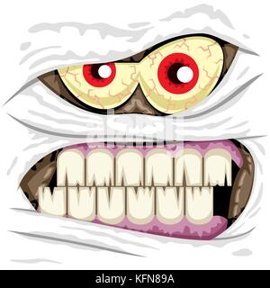 Spooky mummy face on white background. Stock Vector