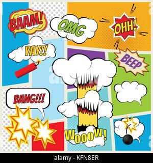 Vector comic book explosion elements. Color vector symbols Stock Vector