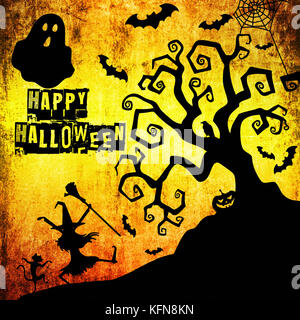 Vector Happy Halloween Card design background wallpaper silhouette Stock Photo