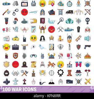 100 war icons set, cartoon style  Stock Vector