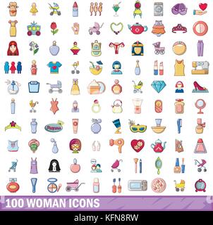 100 woman icons set. Cartoon illustration of 100 woman icons vector set ...