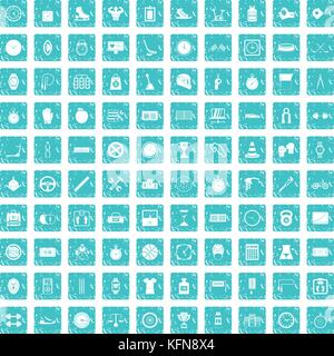 100 stopwatch icons set grunge blue Stock Vector