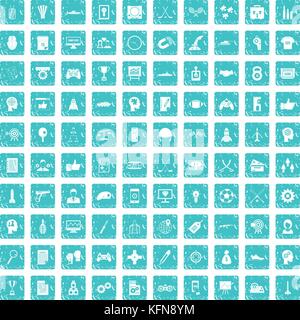 100 strategy icons set grunge blue Stock Vector