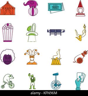Circus entertainment icons doodle set Stock Vector