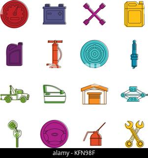 Car maintenance and repair icons doodle set Stock Vector