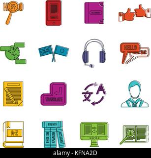 Learning foreign languages icons doodle set Stock Vector