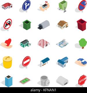Township icons set, isometric style Stock Vector