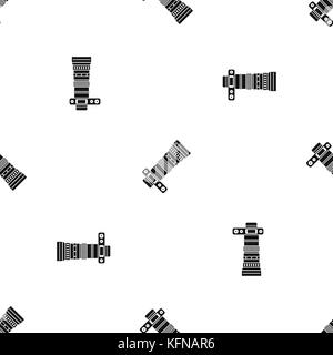 Dslr camera with zoom lens pattern seamless black Stock Vector