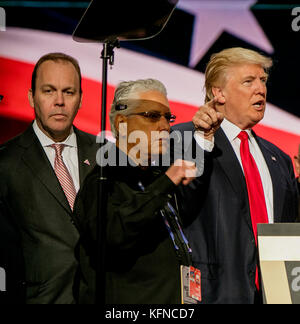 Cleveland Ohio, USA, 21th July , 2016 Donald Trump and Rick Gates on stage during the sound checks in Quicken Arena for the Republican National Convention Stock Photo