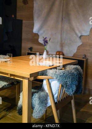 The dining table at Bifångst, a two seat restaurant inside HOZE in Gothenberg. Stock Photo