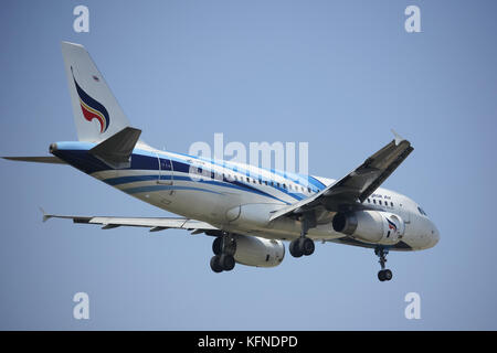 CHIANGMAI, THAILAND -DECEMBER 16 2015: HS-PPM Airbus A319-100 of Bangkokairway. Landing to Chiangmai airport from Samui. Stock Photo