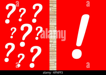 many question marks and only exclamation marks on red backround Stock Photo