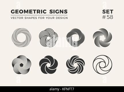 Set of eight minimalistic trendy shapes. Stylish vector logo emblems for Your design. Simple creative geometric signs collection. Stock Vector
