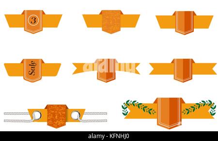 Flat color and grunge ribbon tag labels or badges. Vector Stock Vector