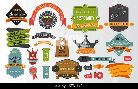 Vintage vector set of labels, banners, tags, stickers, badges elements Stock Vector