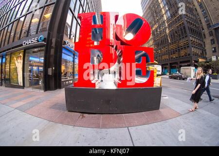 Robert Indiana's 'Hope' sculpture, 55th Street & 6th Ave, New York City, United States of America. Stock Photo